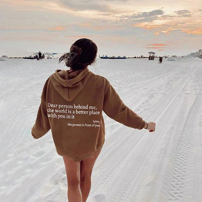 Women's Plush Letter Printed Kangaroo Pocket Hoodie | Cozy Pullover