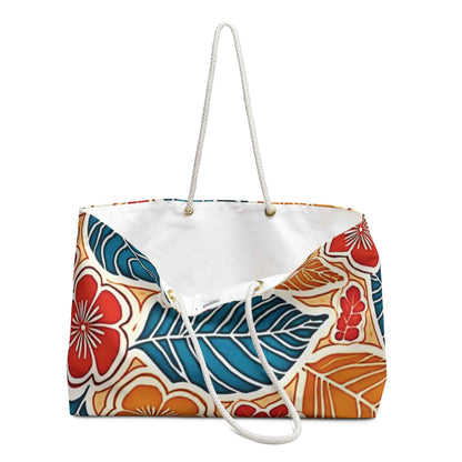 Tropical Floral Leaf Weekender Bag | Blue Orange Hibiscus Tote Bag