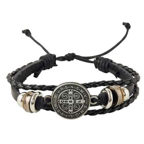 Black Leather St. Benedict Bracelet