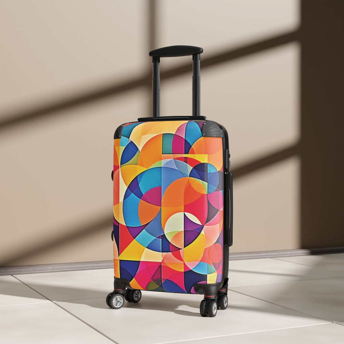 Colorful Geometric Carry-On Suitcase — Modern Abstract Travel Luggage