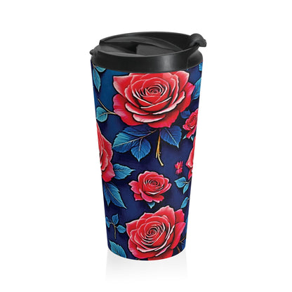 Red Rose Floral Pattern Stainless Steel Travel Mug