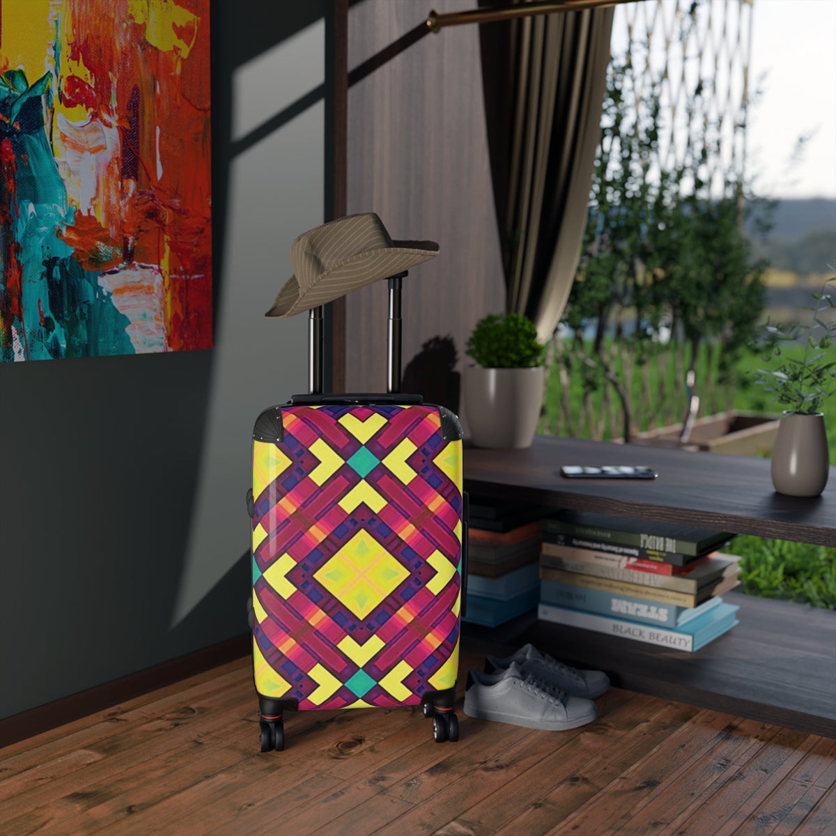 Colorful Geometric Carry-On Suitcase — Vibrant Kaleidoscope Travel Luggage