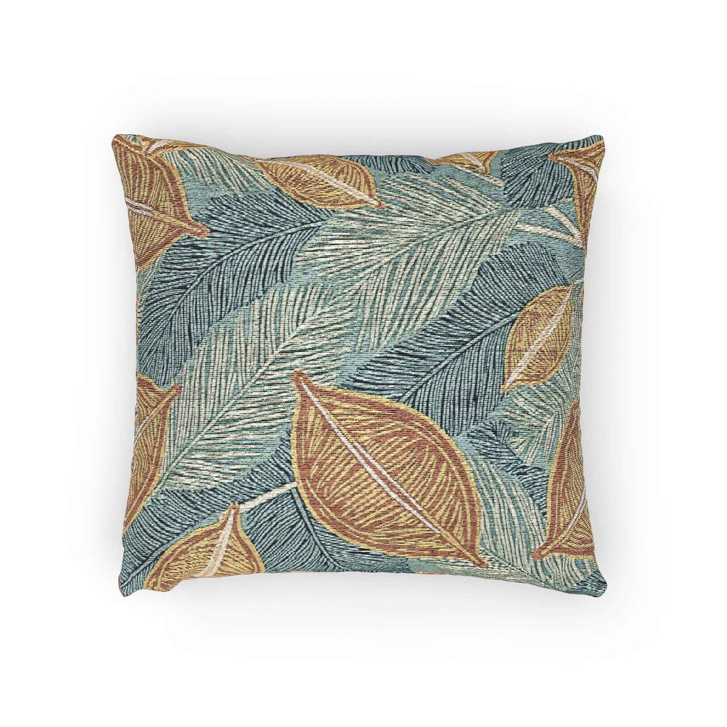 Tropical Leaf Woven Pillow | Teal Rust Boho Decorative Throw