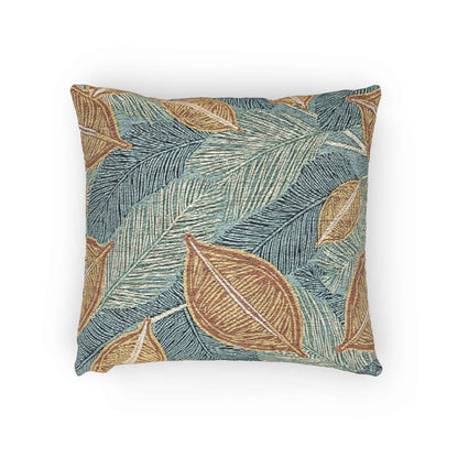 Tropical Leaf Woven Pillow | Teal Rust Boho Decorative Throw