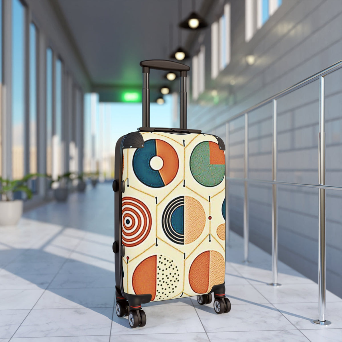 Mid-Century Geometric Suitcase – Retro Colorful Carry-On Luggage