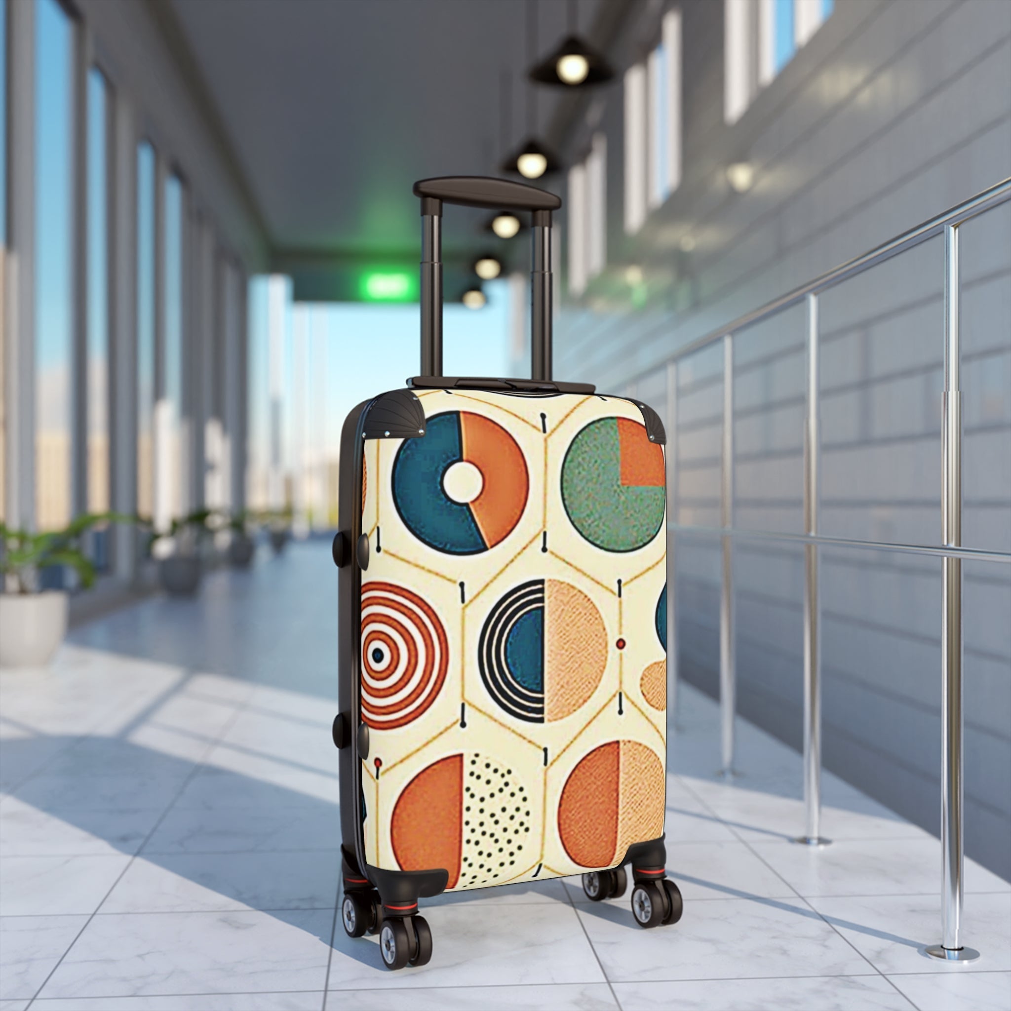 Mid-Century Geometric Suitcase – Retro Colorful Carry-On Luggage