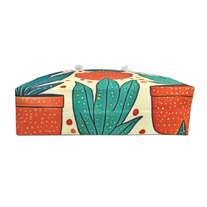Potted Succulent Pattern Weekender Bag | Tropical Plant Large Tote Bag