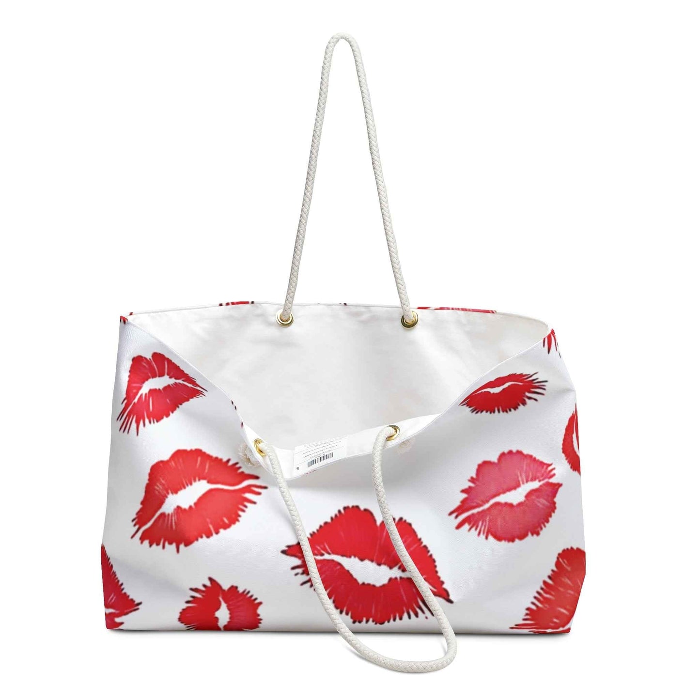 Red Lipstick Kiss Pattern Weekender Bag | Lip Print Travel Tote | Large Tote Bag