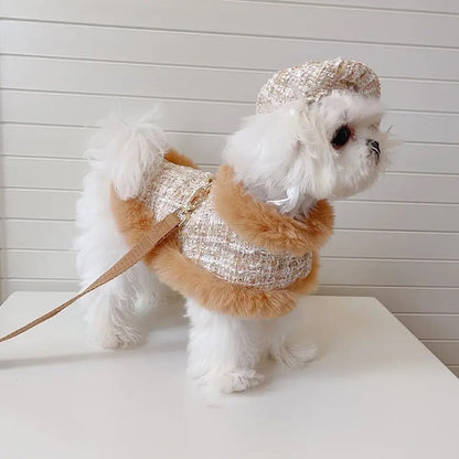 Dog Harness Hat & Leash Set | Cappuccino Tweed Dog Walking Set