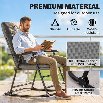 Folding Rocking Chair Set of 2 Padded Rockers with Armrest, Navy Blue