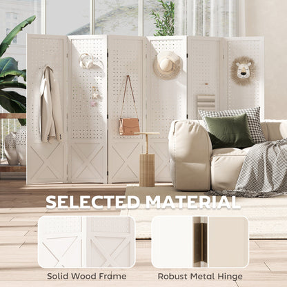 4.7' 3 Panel Wooden Room Divider with Pegboard Display, Folding Privacy Screen for Home Office, Natural