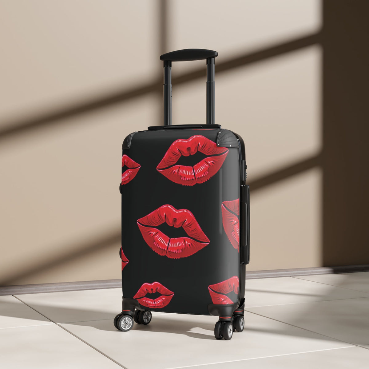 Kiss Print Carry-On Suitcase — Red Lipstick Travel Luggage