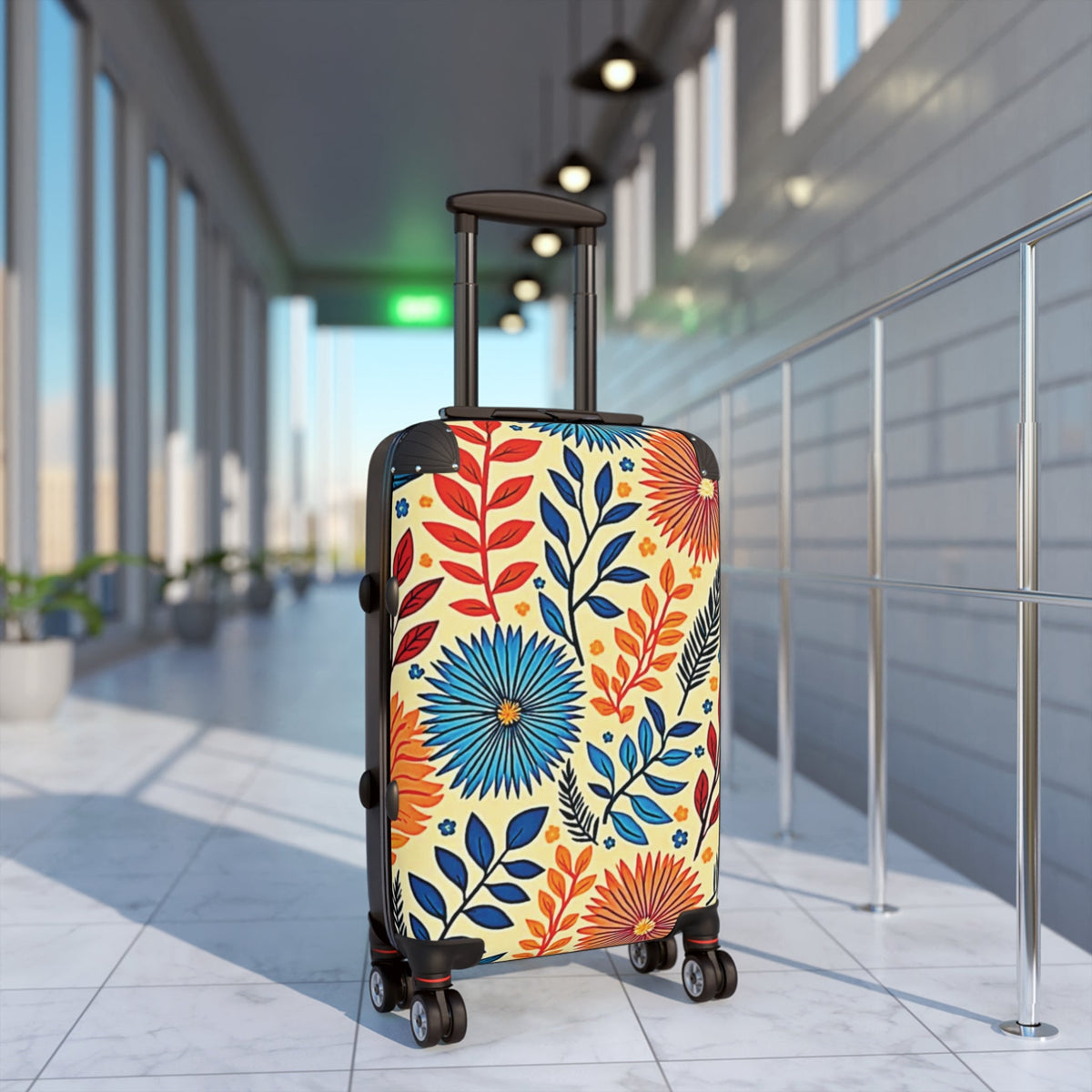 Floral Pattern Carry-On Suitcase – Bright Retro Flowers Luggage Cover