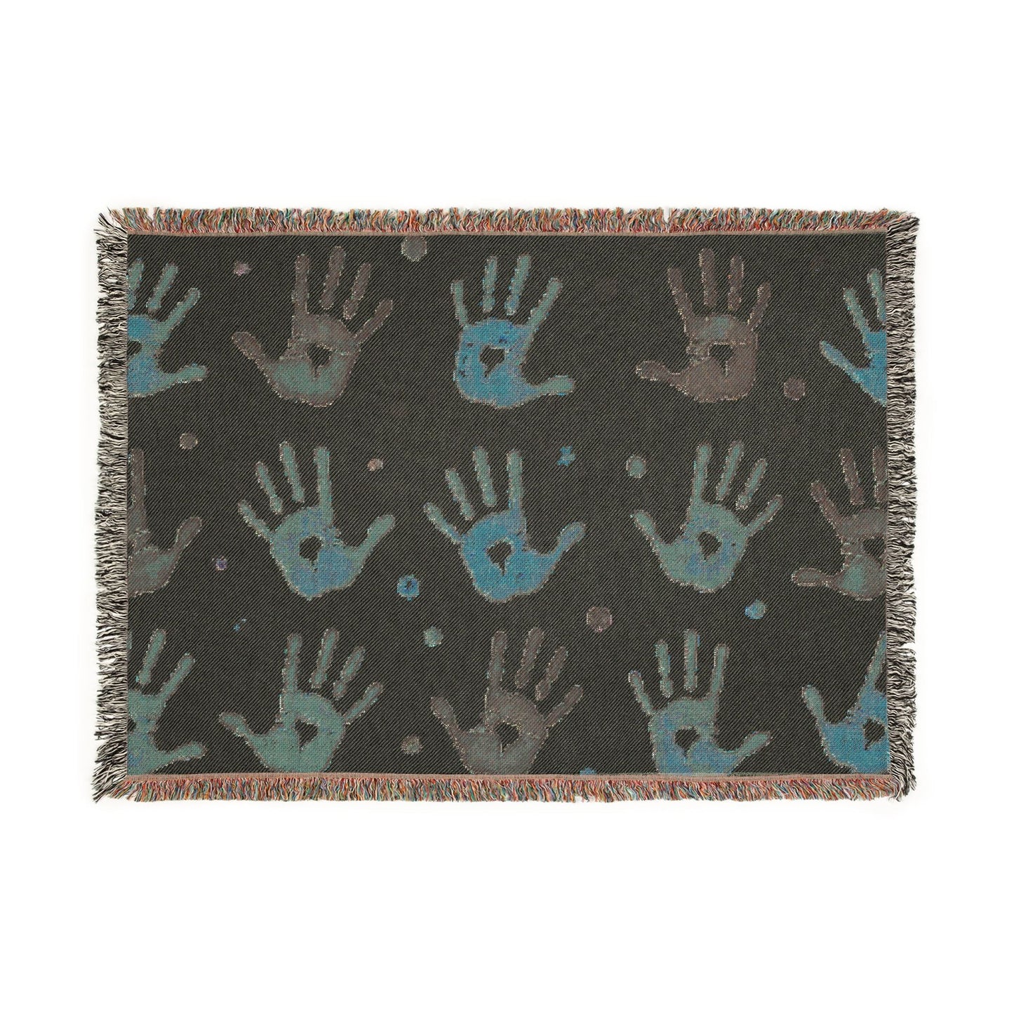 Handprint Woven Blanket — Cozy Decorative Throw with Playful Handprint Pattern