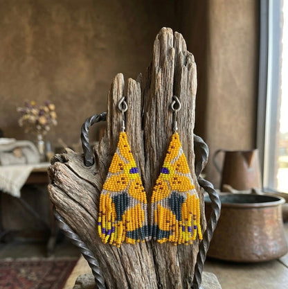 Flower Fringe Beaded Earrings (Mustard)
