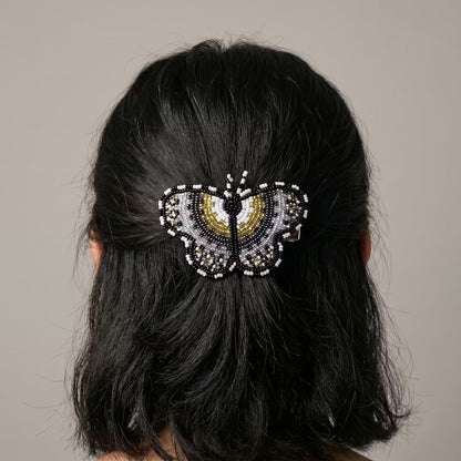 Yellow Butterfly Beaded Barrette