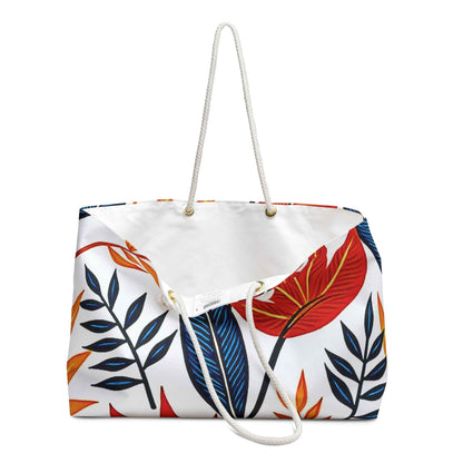 Bold Red Blue Tropical Leaves Weekender Bag | Leaf Print Bag