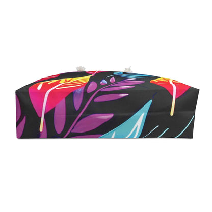 Colorful Tropical Leaves Weekender Bag | Neon Leaf Travel, Large Tote Bag