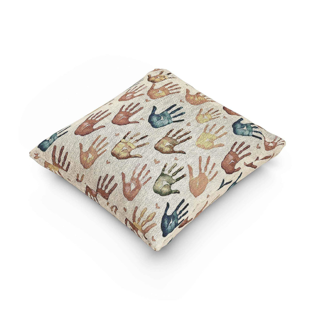 Multicolor Handprint Pattern Woven Pillow | Boho Decorative Throw Pillow