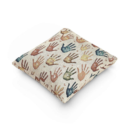 Multicolor Handprint Pattern Woven Pillow | Boho Decorative Throw Pillow