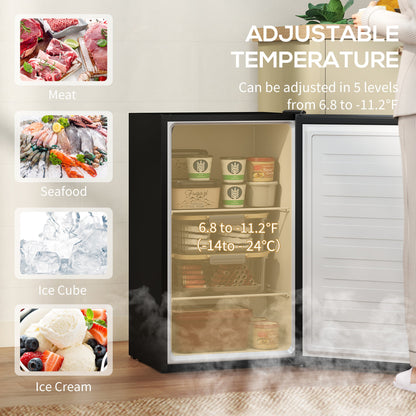 1.1 Cu. Ft. Mini Freezer, Compact Upright Freezer with Reversible Door, Removable Shelf, Adjustable Temperature, Black