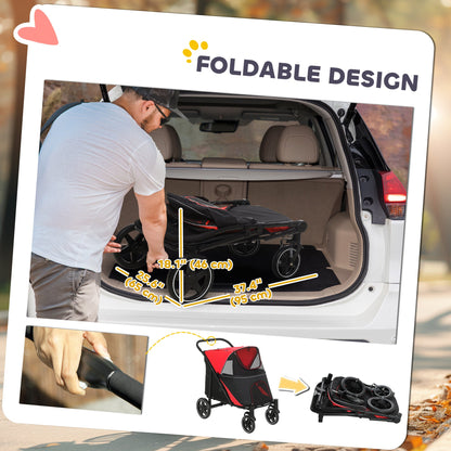 Foldable Pet Stroller with Universal Front Wheels, Shock Absorber, Dog Cat Carriage for Large & Medium Dogs, Black