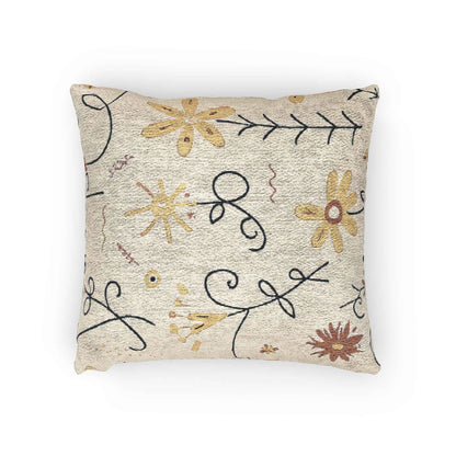 Neutral Floral Embroidered Woven Pillow | Boho Farmhouse Throw Cushion