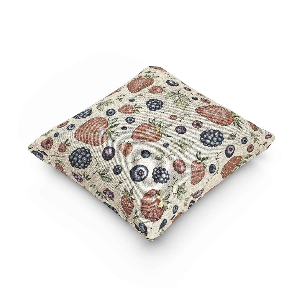 Strawberry Blueberry Pattern Woven Pillow | Fruit Botanical Throw Pillow