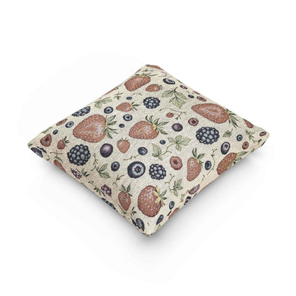 Strawberry Blueberry Pattern Woven Pillow | Fruit Botanical Throw Pillow
