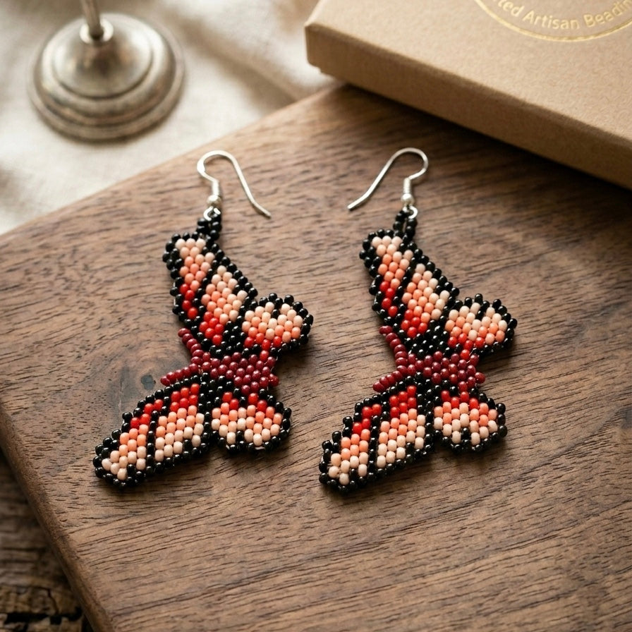 Red Butterfly Beaded Earrings