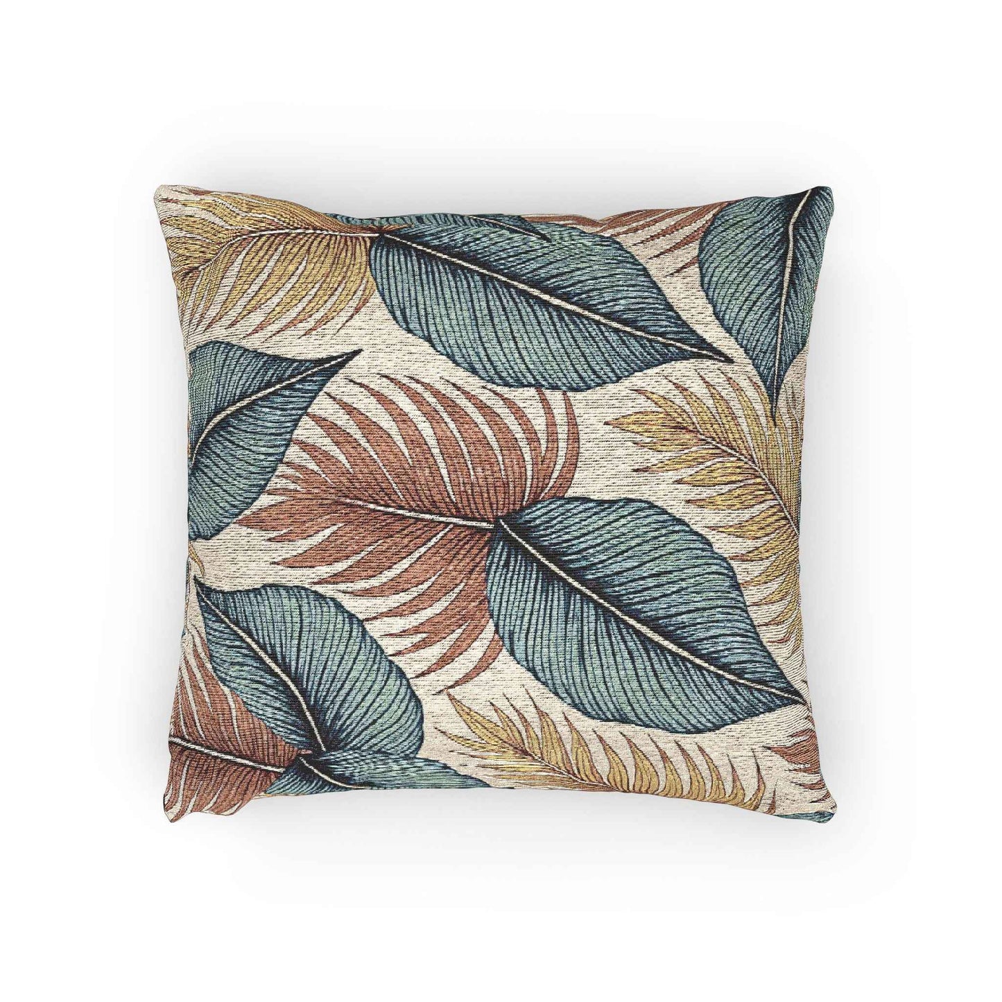 Tropical Leaf Woven Pillow | Blue Teal Rust Decorative Throw Pillow