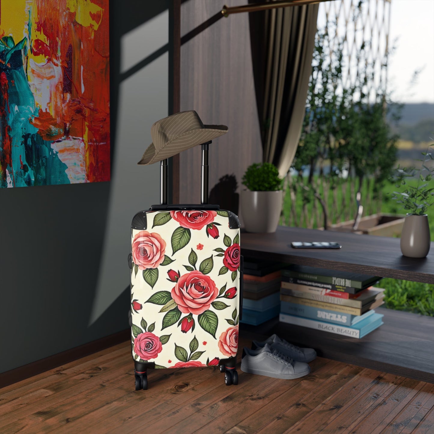 Rose Print Suitcase – Vintage Floral Carry-On Luggage