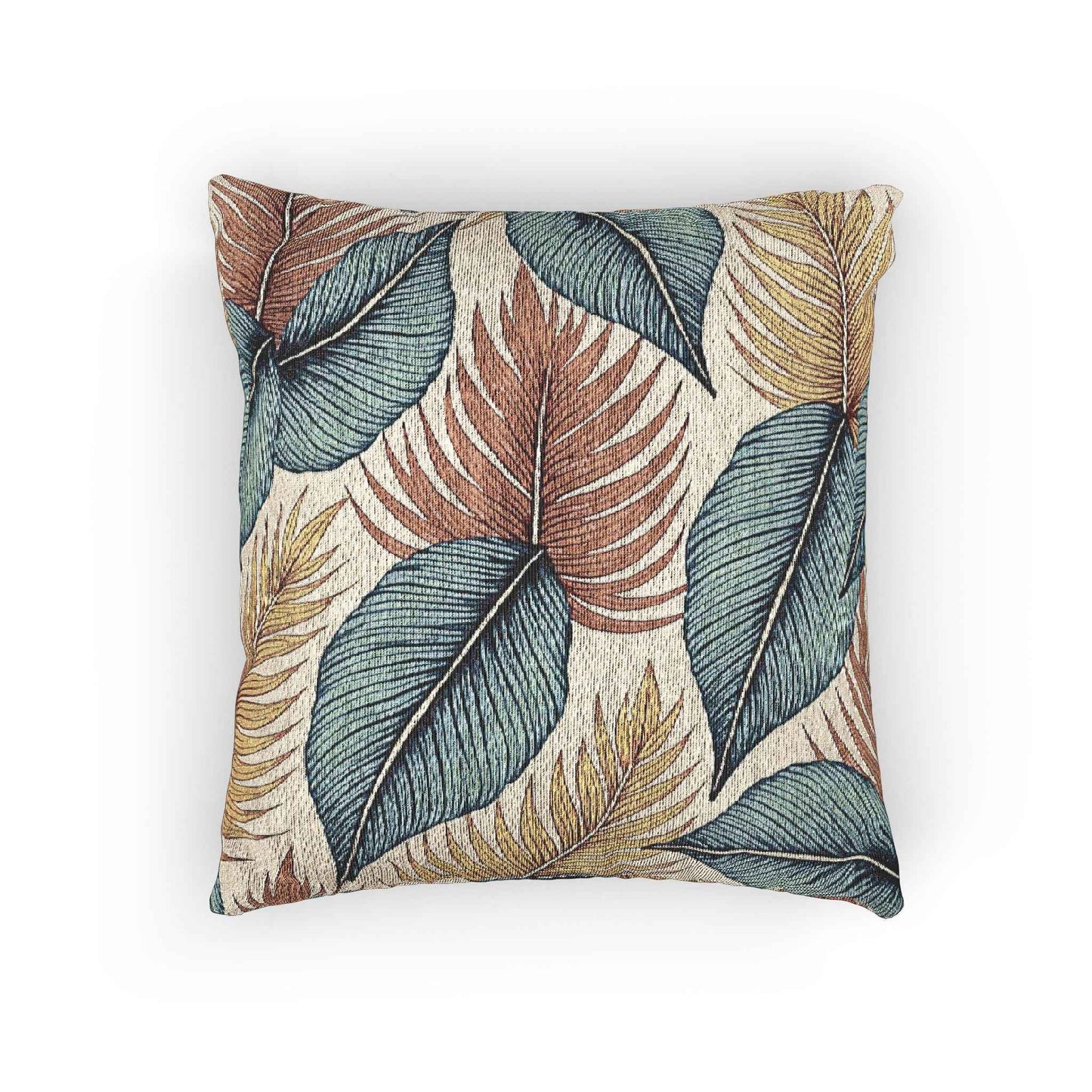 Tropical Leaf Woven Pillow | Blue Teal Rust Decorative Throw Pillow