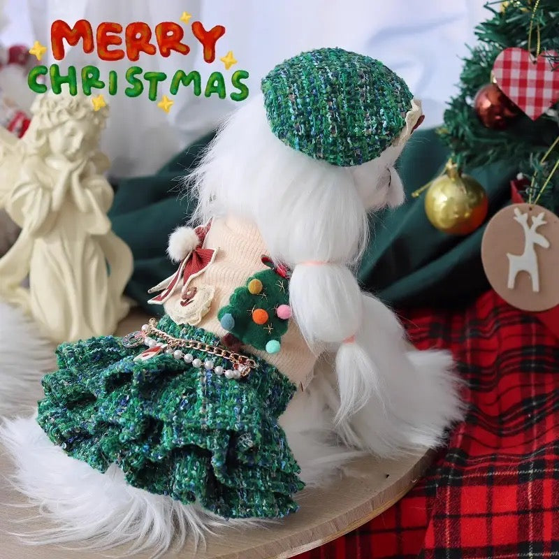 Holiday Heirloom Tweed Dog Dress Set | Dress with Matching Hat