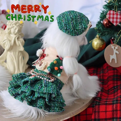 Holiday Heirloom Tweed Dog Dress Set | Dress with Matching Hat