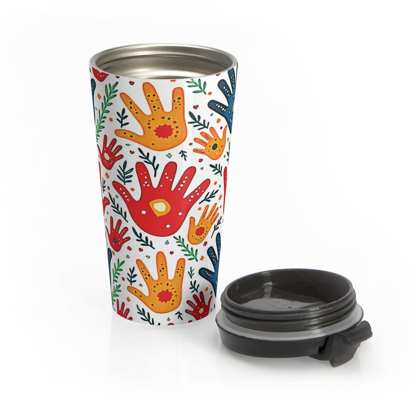 Travel Mug — Colorful Handprint Pattern Stainless Steel Tumbler