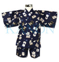[Pre-Order] Girls' Jinbei Set: Lucky Cat - Navy 2-Piece Set (Textured Cotton) (Save 10% in March)