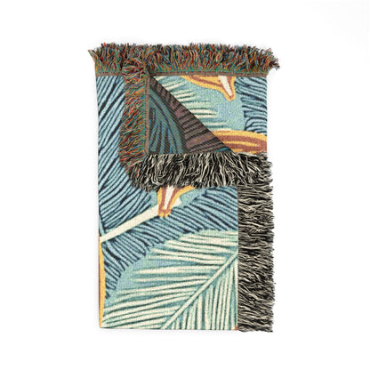Tropical Leaf Woven Blanket — Cozy Decorative Throw for Living Room & Patio