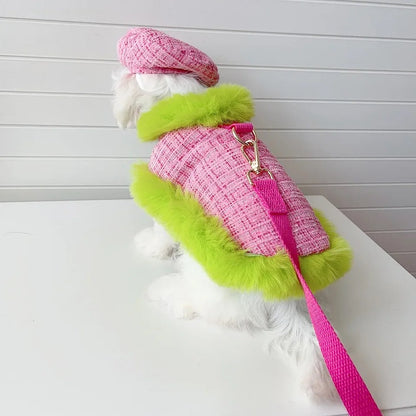 Plaid Harness Set | Dog Harness Leash and Hat Set