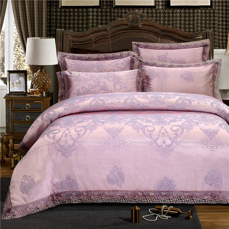 Jacquard Cotton Four‑Piece Luxury Bedding Set – Pure Cotton Duvet Cover &amp; Silk‑Satin Finish Bed Sheet