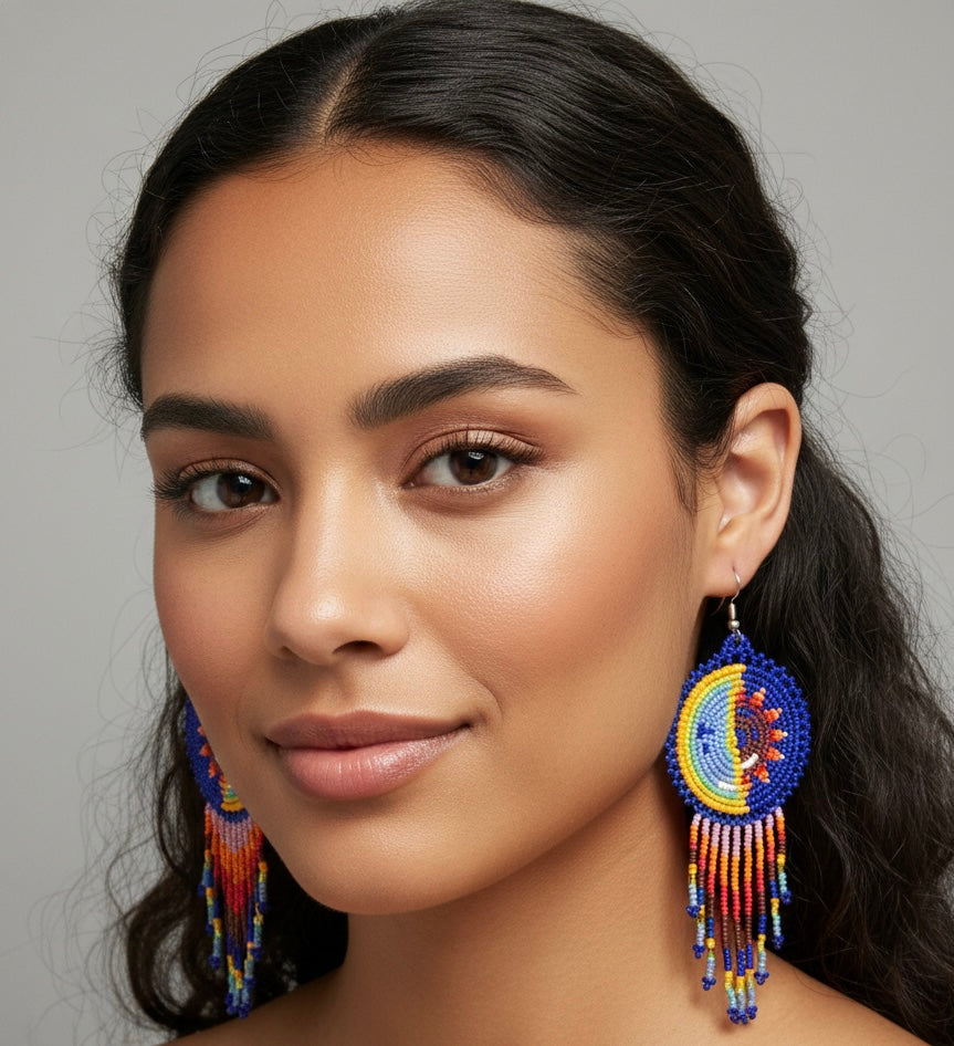 Blue Sun & Moon Beaded Fringe