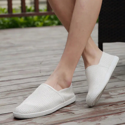 Breathable Casual Men's White Canvas Slip-On Loafers