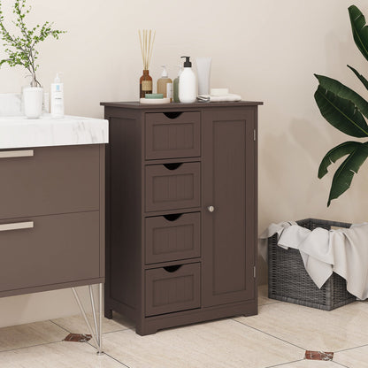 Bathroom Storage Cabinet, Floor Cabinet with Adjustable Shelf and 4 Drawers, Side Cabinet for Washroom, White
