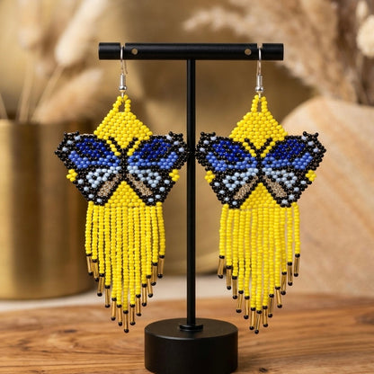 Yellow Beaded Dancing Wing Earrings