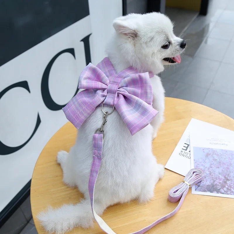 Ruffle Bow Dress Dog Harness and Leash Set | Dog Walking Outfit