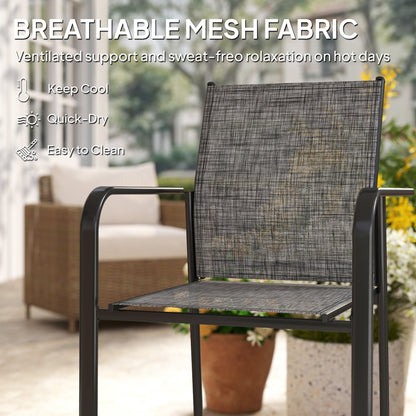 Stackable Patio Chairs Set of 4, Outdoor Dining Chairs with 20" Deep Seat, All Weather Breathable Mesh, Armrests, Black