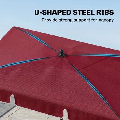 6.5x4ft Rectangle Patio Umbrella Aluminum Tilt Adjustable Garden Parasol Sun Shade Outdoor Canopy Beige