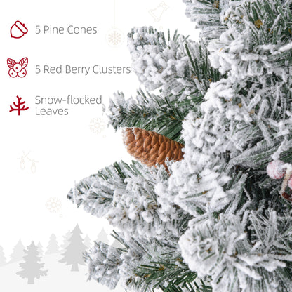 24" Christmas Front Door Wreath with Lights Flocked Christmas Wreath with Pine Cones and Berries for Windows Green
