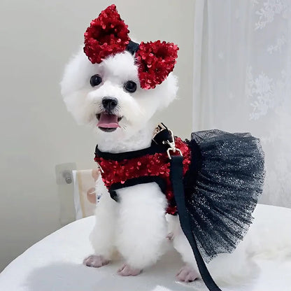 Giselle Noir Dog Dress Set | Formal Dress with Matching Bow