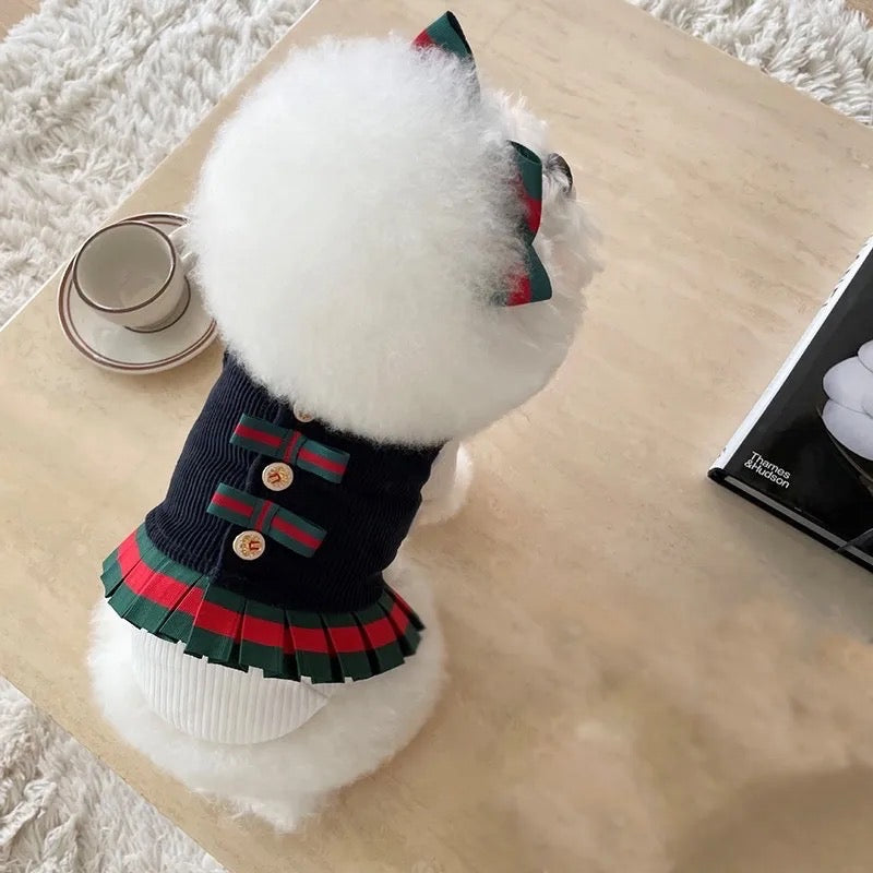 Upper East Pup Dog Dress Set | Elegant Dress with Matching Bow